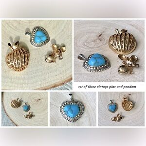 Vintage Turquoise sterling silver heart pendant,Lenox jewelry,70s vintage broach